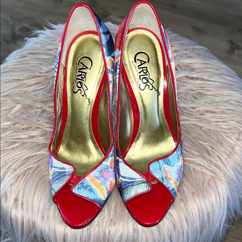 Carlos Red and Multicolor Peep Toe Heels